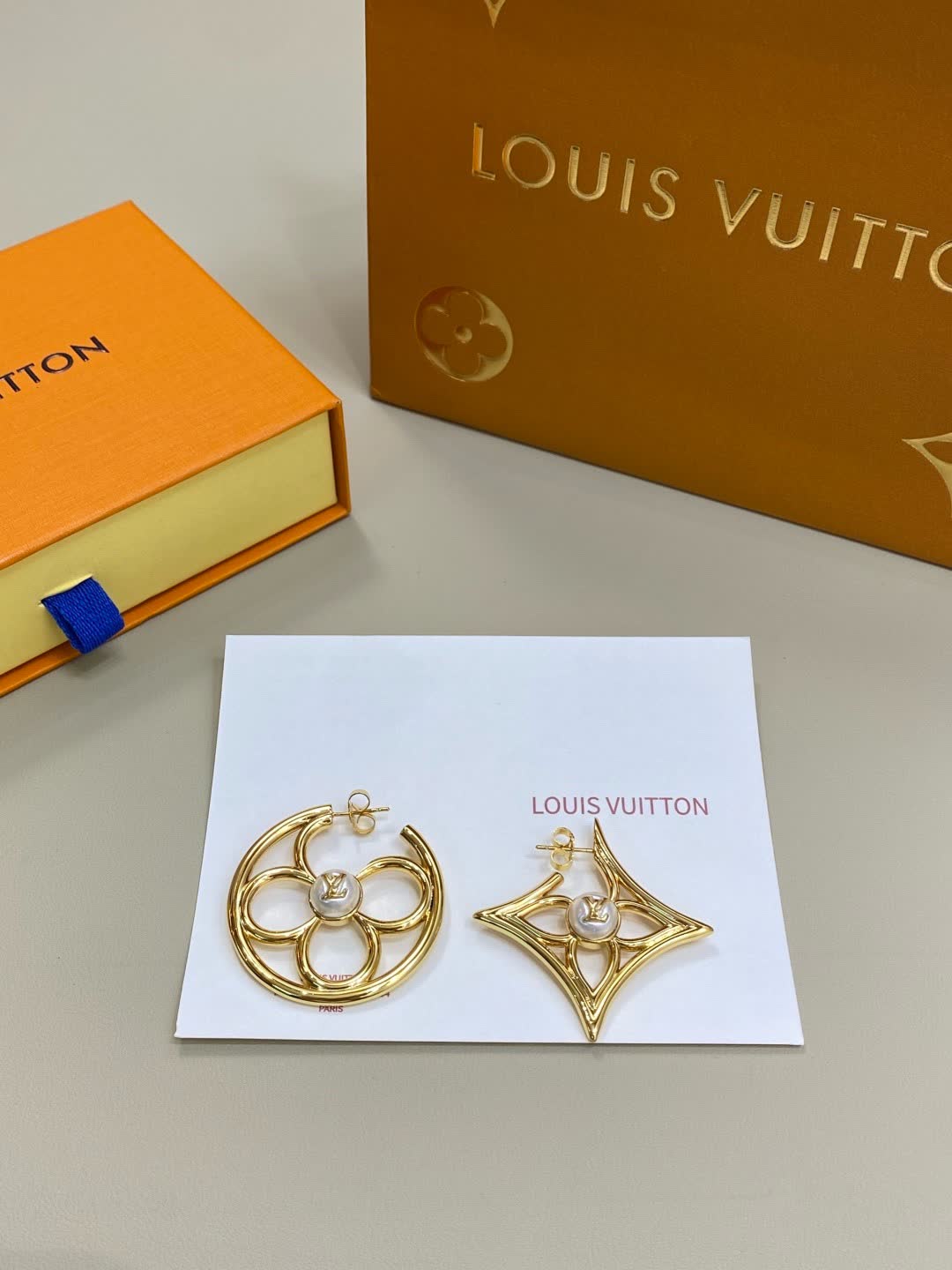 Louis Vuitton Lanvin Gold Earrings with Pearl Accents